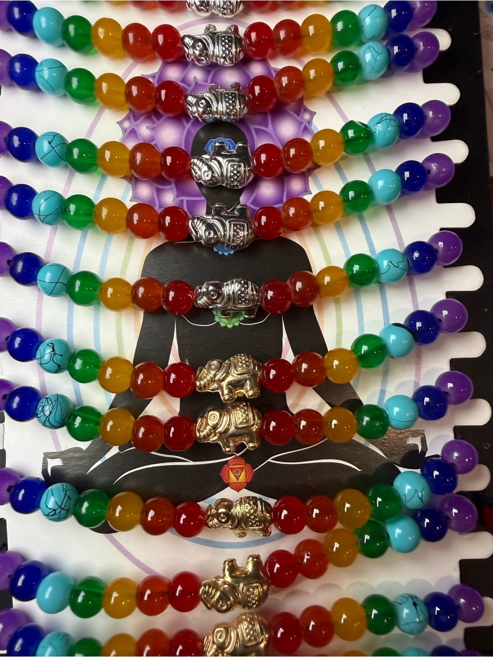 Rainbow Glass Bead Elephant Stretch Bracelet Chakra Jewelry Lucky Elephant Gift